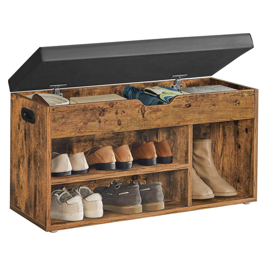 VASAGLE CUSTOS Collection - Storage Bench with Cushion, Shoe Bench, Padded Seat, Hidden Storage, Entryway, Hold up to 300 lb, 11.8 x 31.5 x 17.3 Inches, Rustic Brown and Ink Black ULHS30BX