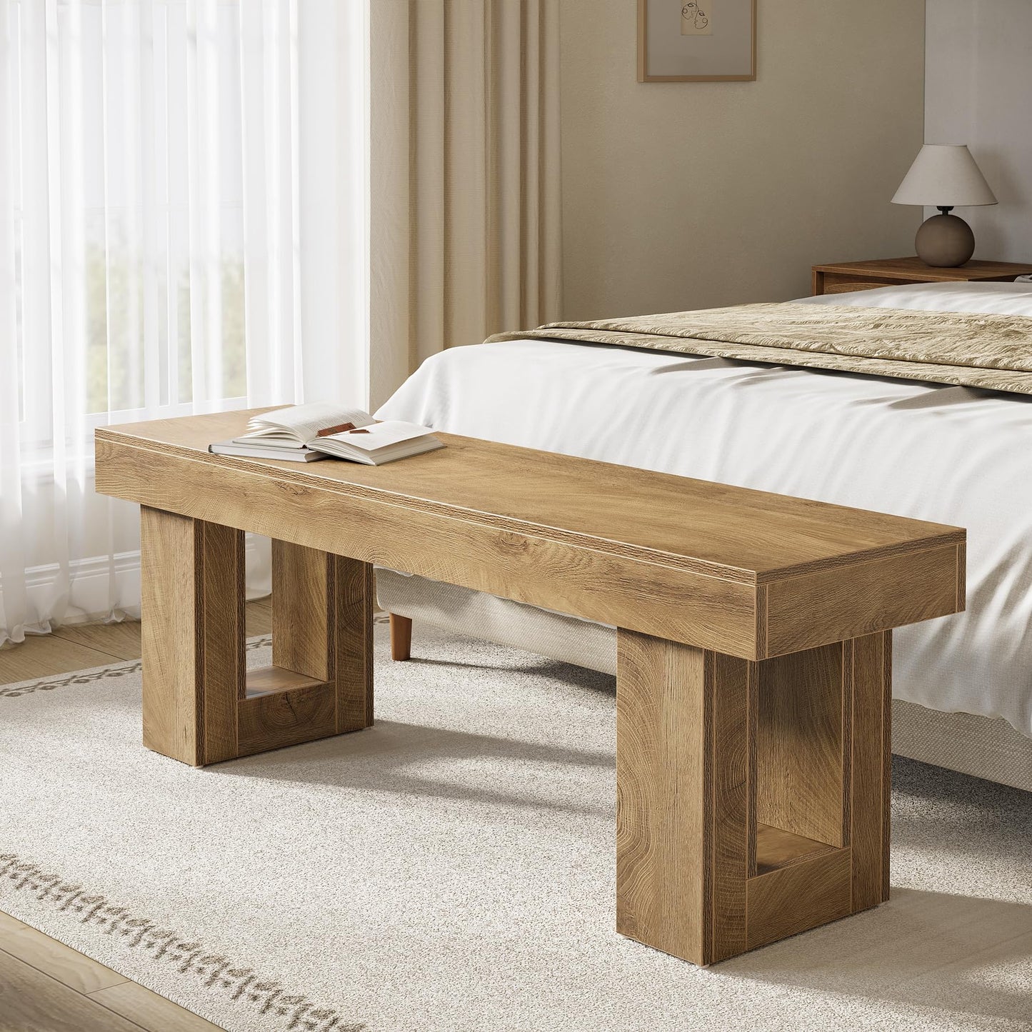 Tribesigns Wooden Entryway Bench, 47" Farmhouse Indoor Dining Table Bench with Sturdy Frame for Bedroom, Dining Room, Hallway, Easy Assembly