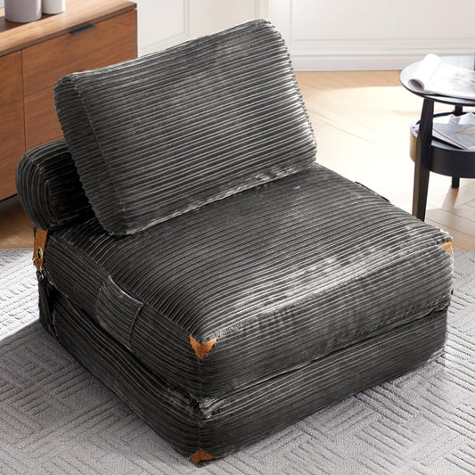 ovios Folding Sofa Bed, Convertible Sleeper Chair with Pillow Foldable Mattress with Back Support, Portable Fold Out Comfy Floor Lounge for Living Room Bedroom, Grey