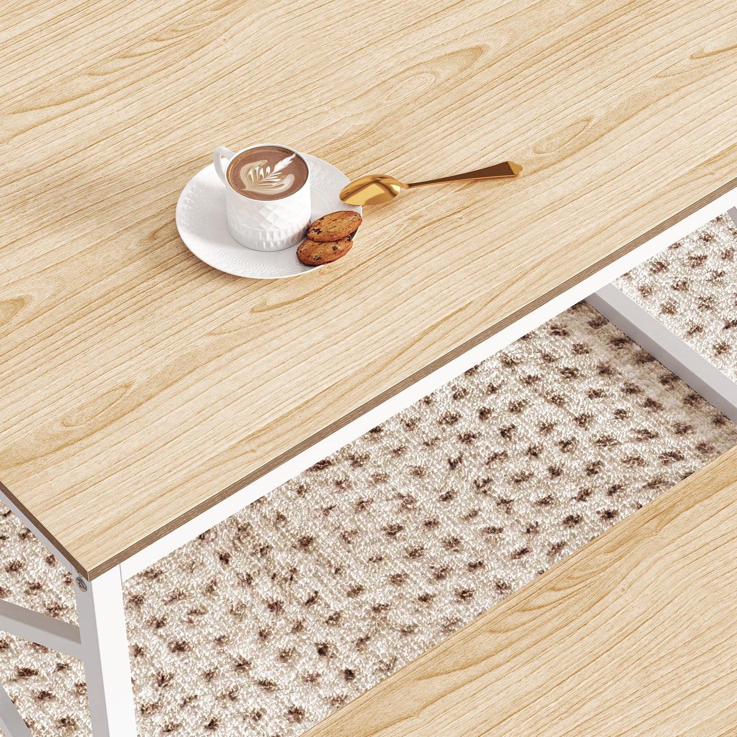 VECELO Kitchen Table with 2 Benches for 4, 43.3'' Wood Dining Room Dinette Sets with Metal Frame for Breakfast Nook and Small Space, Oak