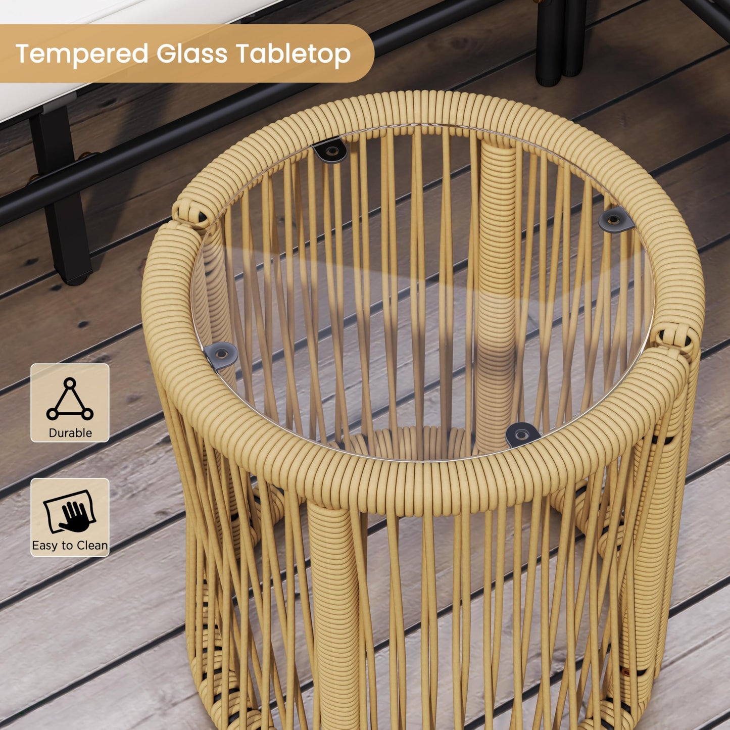 Yaheetech 3 Pieces L-Shaped Conversation Sofa Set, Outdoor Patio Furniture Set w/Detachable Lounger, Thick Cushions, Glass Side Table for Patio, Backyard, Porch, Garden