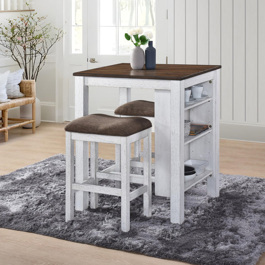 WOODHOMER 3-Piece Wooden Dining Table Set, Kitchen Island with Seating for 2, Kitchen Bar Table with Stools, Counter Height Dining Table Set, Antique Dark Oak & White, Farmhouse Style