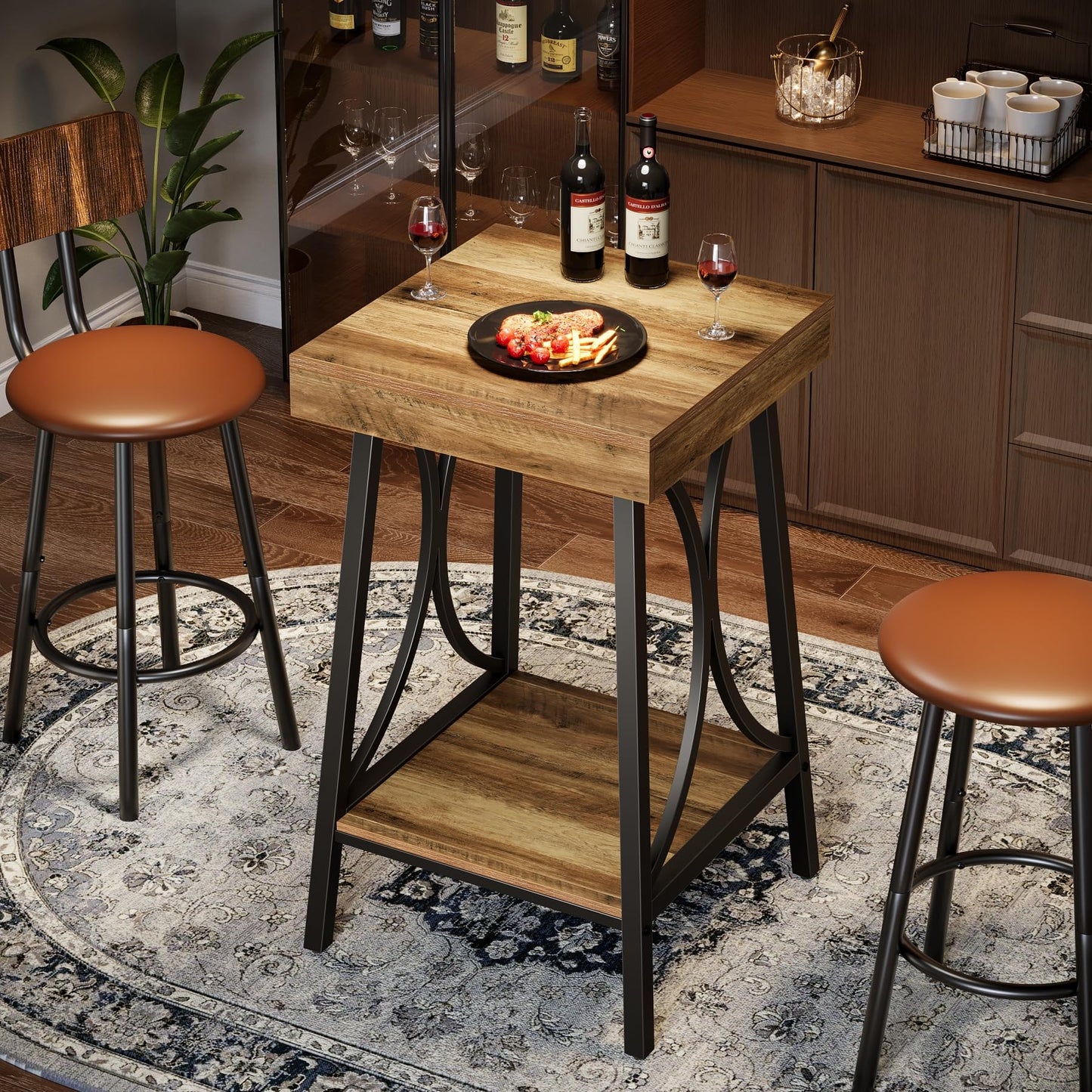 Tribesigns Small Bar Table, Industrial 2-Tier High Top & Counter Height Kitchen Table with Metal Frame for Dining Room, Home Bar, Bistro, Cafe