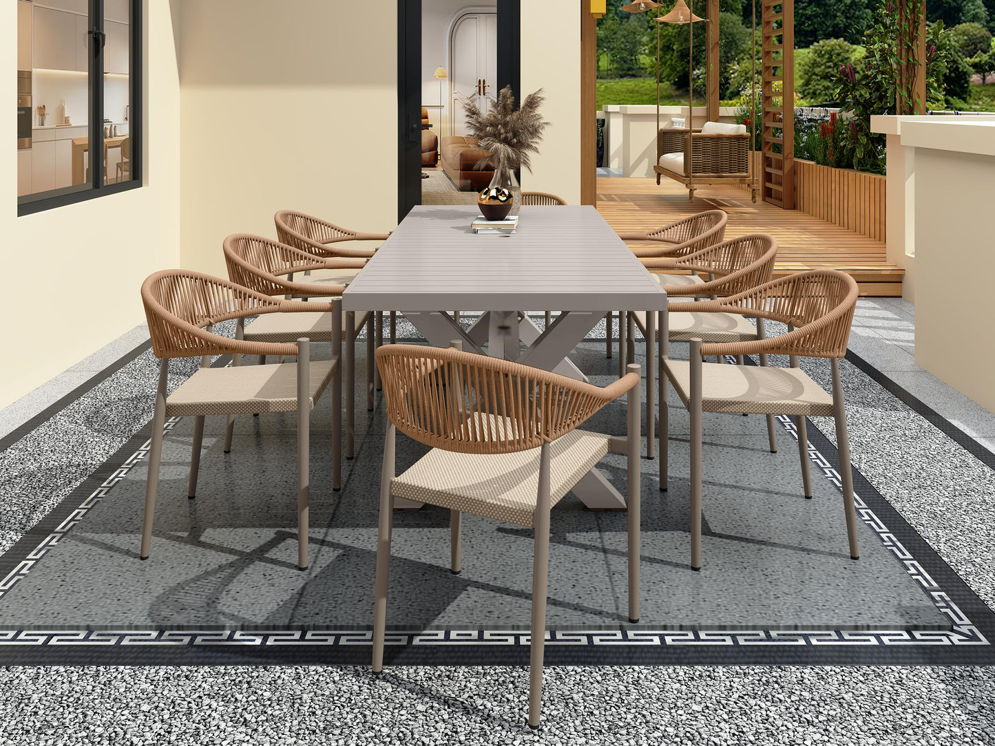 TWT Patio Chairs Set of 4 Outdoor Stackable Dining Chairs for All Weather, Breathable Textilene Garden Outdoor Furniture for Backyard Deck, Light Brown