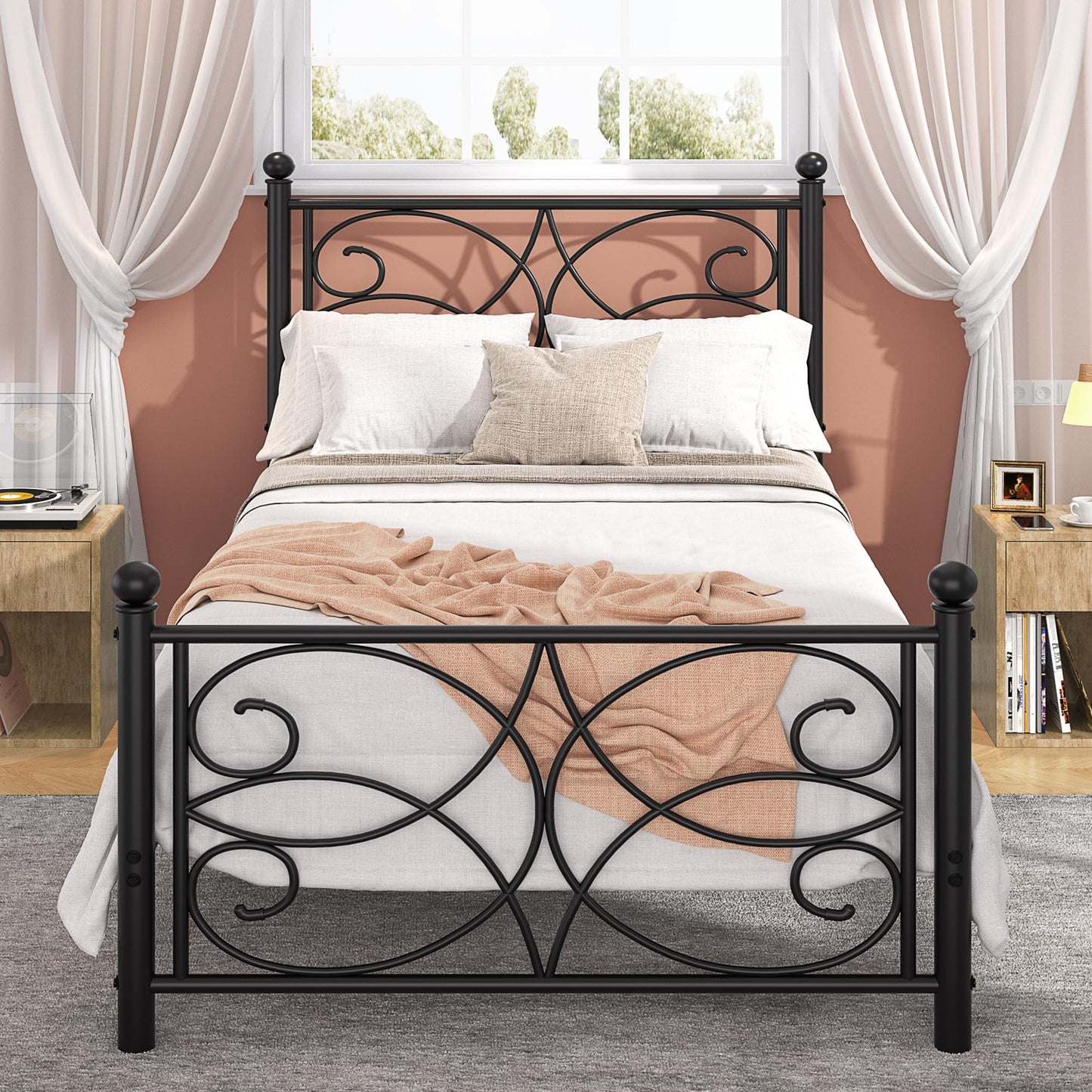 VECELO Twin Size Bed Frame Metal Platform Bed with Headboard and Footboard, Heavy Duty Support, No Box Spring Needed, Easy Assembly, Black