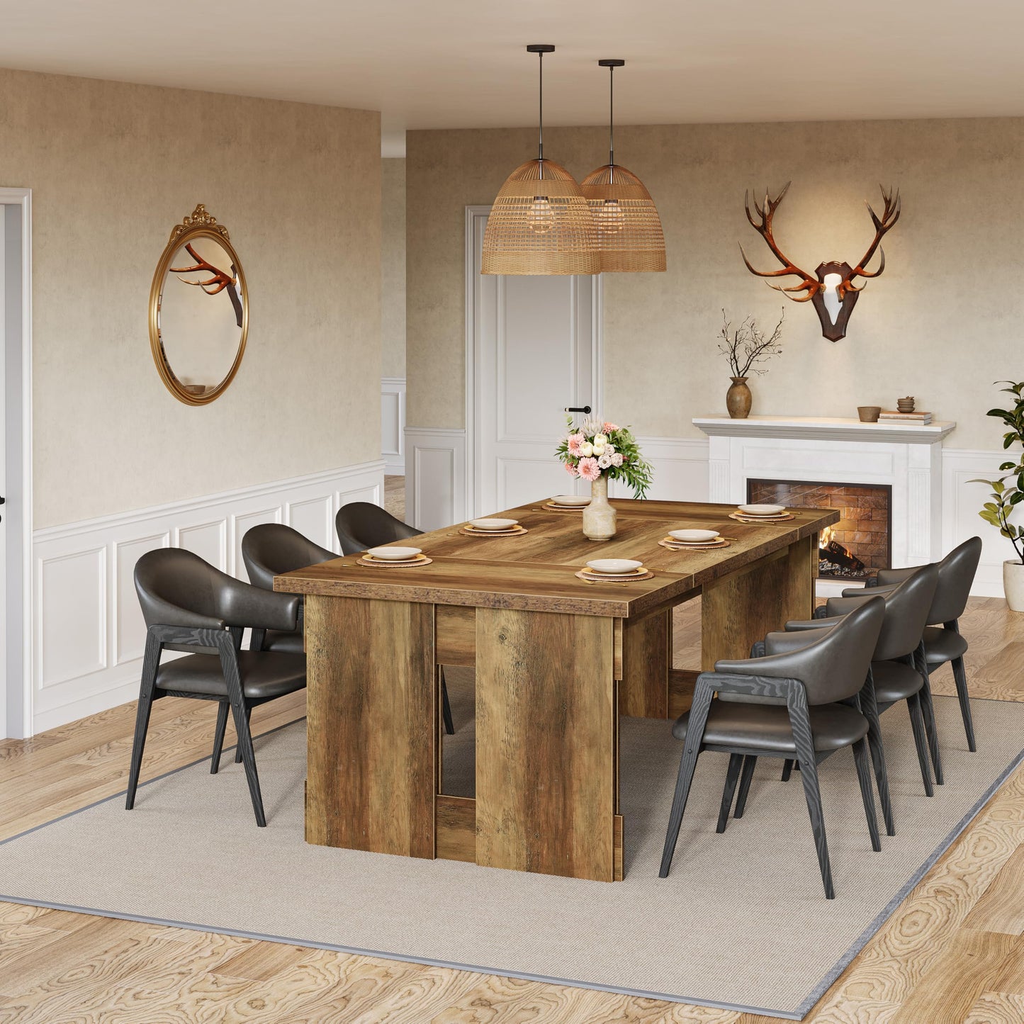 Tribesigns 63-Inch Farmhouse Dining Table for 4-6, Rectangular Kitchen Dinner Table with Large Tabletop for Dining Room, Living Room, Kitchen, Rustic Brown