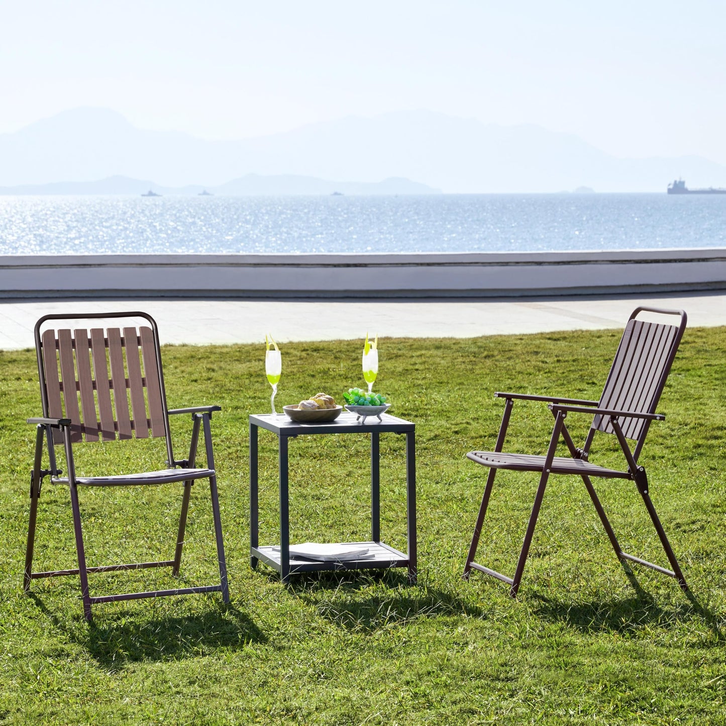 Yaheetech Folding Patio Chair Set of 4, Outdoor Dining Chair with Armrests, Plastic Patio Chair for Porch, Deck, Garden, Backyard, No Assembly Espresso