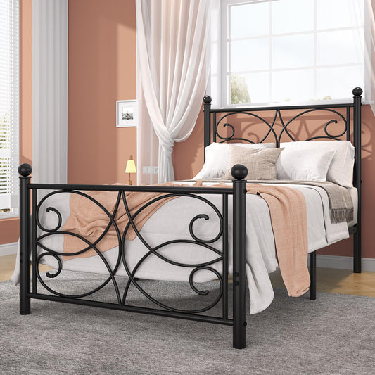 VECELO Twin Size Bed Frame Metal Platform Bed with Headboard and Footboard, Heavy Duty Support, No Box Spring Needed, Easy Assembly, Black