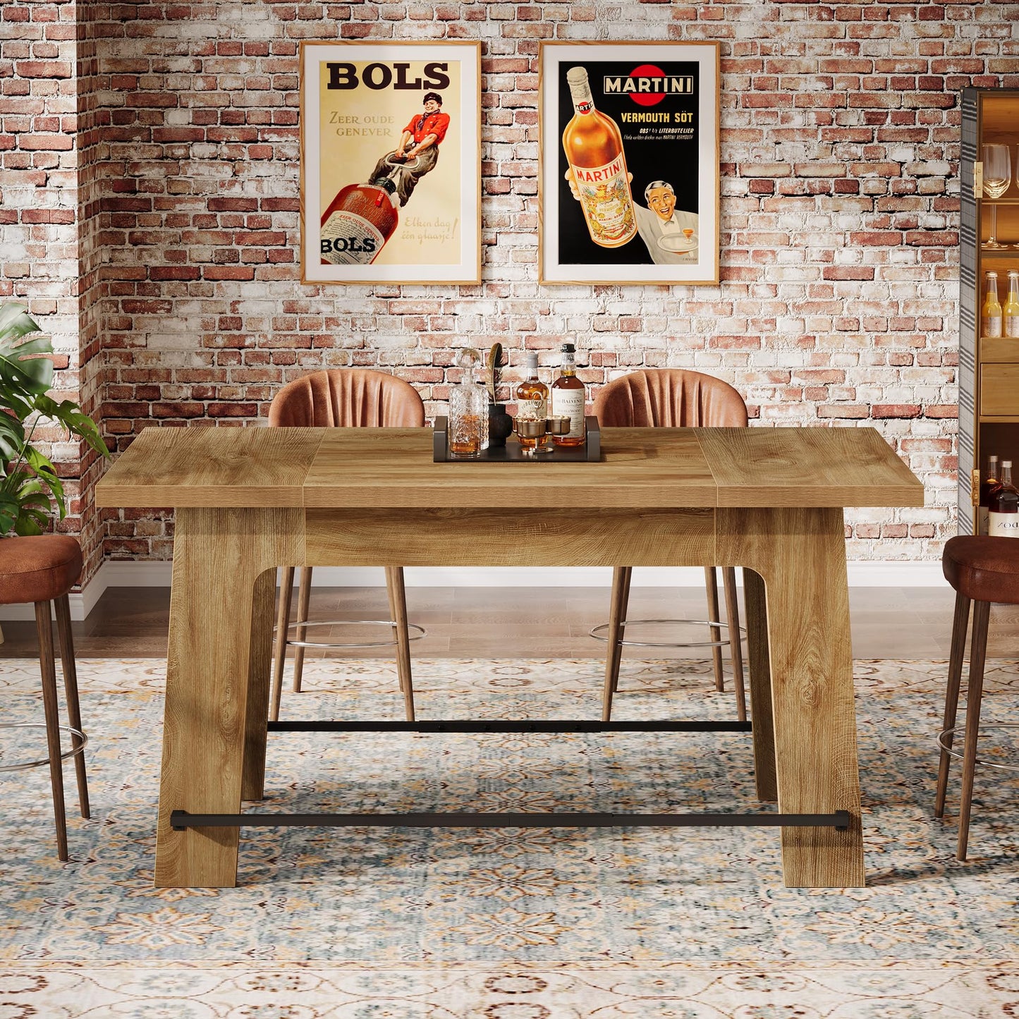 Tribesigns 62.6-Inch Bar Table, Counter Height Pub Dining Table with Metal Footrest, Rectangular Home Bar Unit for Home Kitchen, Bistro, Basement, Living Room