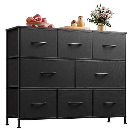 WLIVE 8 Drawer Dresser for Bedroom, Fabric Black Dresser with Large Storage Drawer Unit for Entryway, Chest of Drawers for Living Room