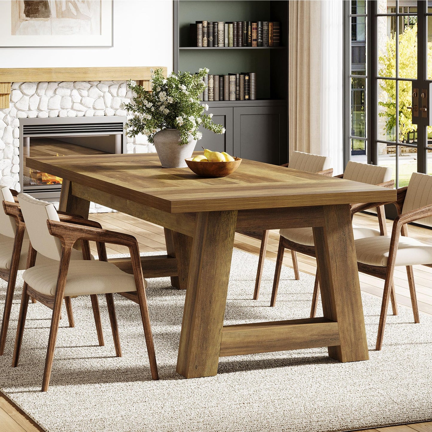 Tribesigns 70.5'' Long Dining Table for 6-8, Farmhouse Wooden Kitchen Table with Sturdy Legs, Large Rectangle Dinner Furniture for Home, Dining Room, Brown