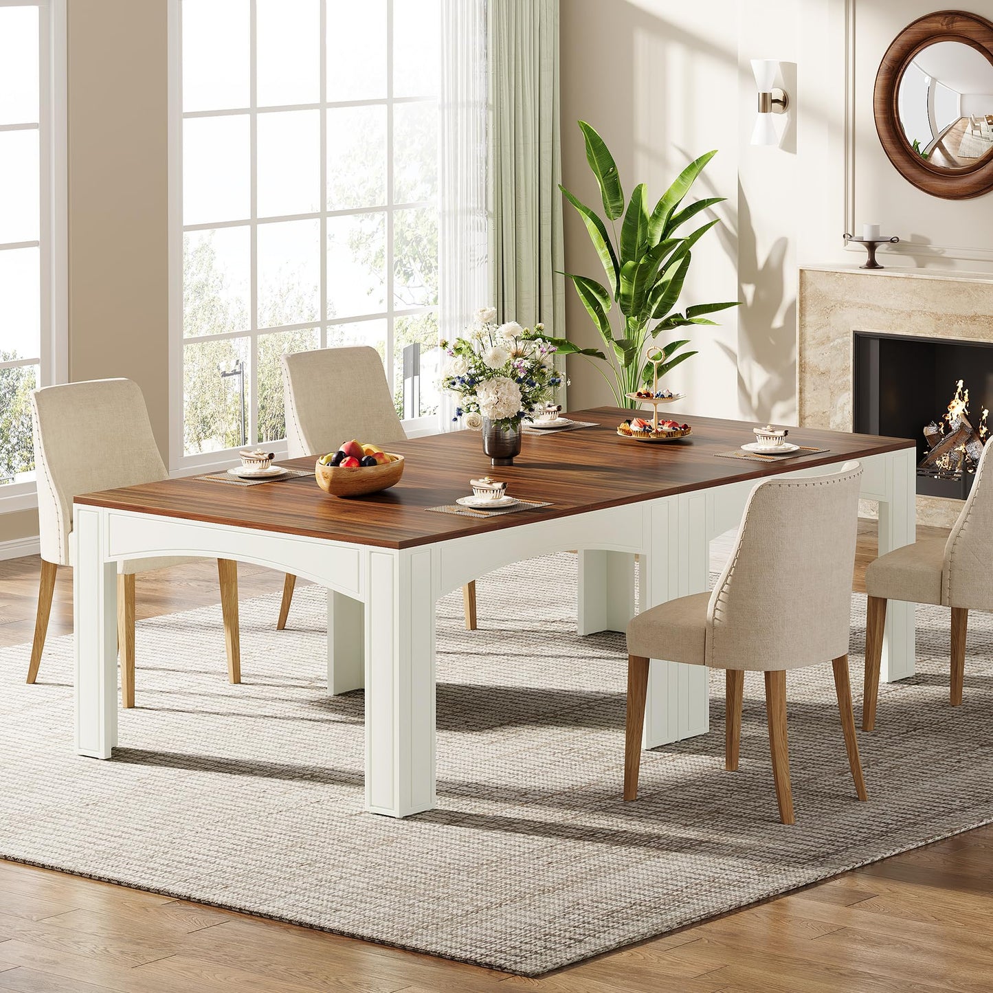 Tribesigns Square Dining Table for 4 Person, 39.4" Farmhouse Wood Kitchen Table Dinner Table for Dining Room, Small Space, Walnut + White