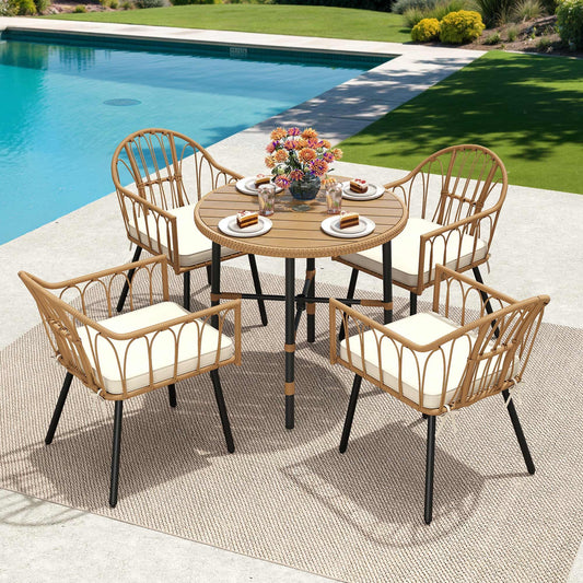 YITAHOME 5 Pieces Outdoor Patio Dining Table Chair Set,Wicker Patio Dining Set,Outdoor Rattan Dining Table Set for Patio, Backyard, Balcony, Garden (with Umbrella Hole)