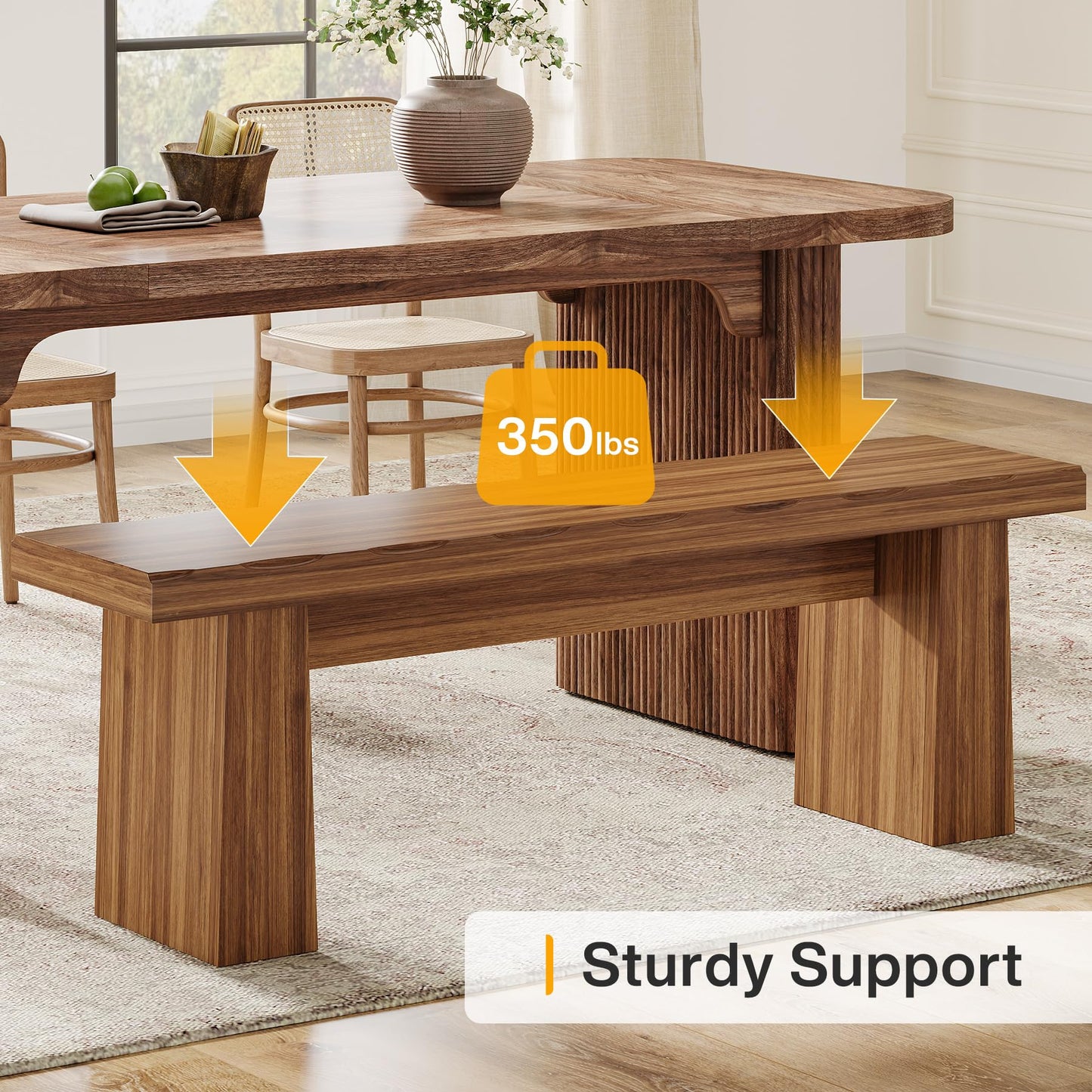 Tribesigns Wooden Dining Table Bench, 47-Inch Long Kitchen Bench with Sturdy Frame for Dining Room, Entryway, Living Room, Hallway, Easy Assembly (Brown)