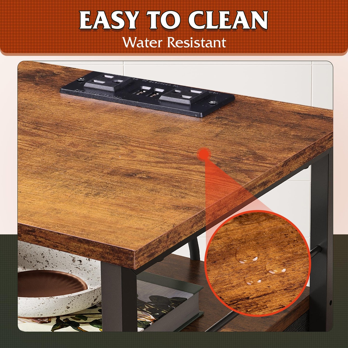 WLIVE Night Stand Set 2, Nightstand with Charging Station, Bedside Tables for Bedroom, Side Table with Fabric Drawers, USB Ports and Outlets, Rustic Brown